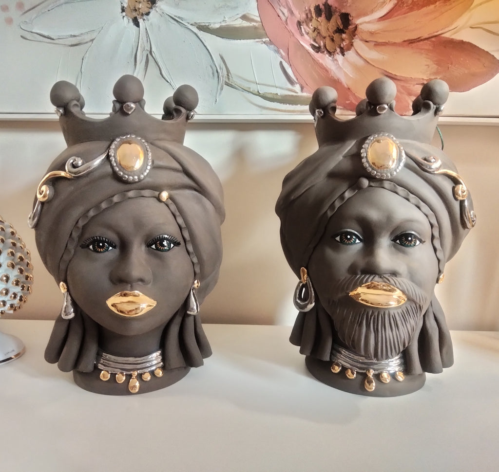 Pair of dark brown stone effect heads