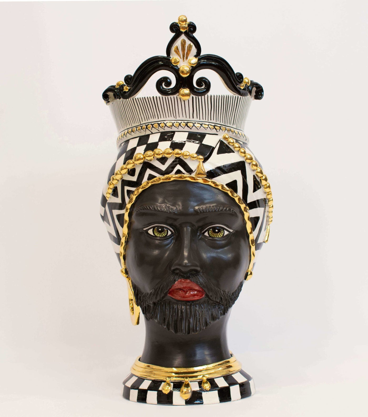 Testa di Moro crown with black and white decoration and pure gold –  Emozioni Di Sicilia