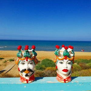 Pair of Moor's Heads with Sicilian decoration