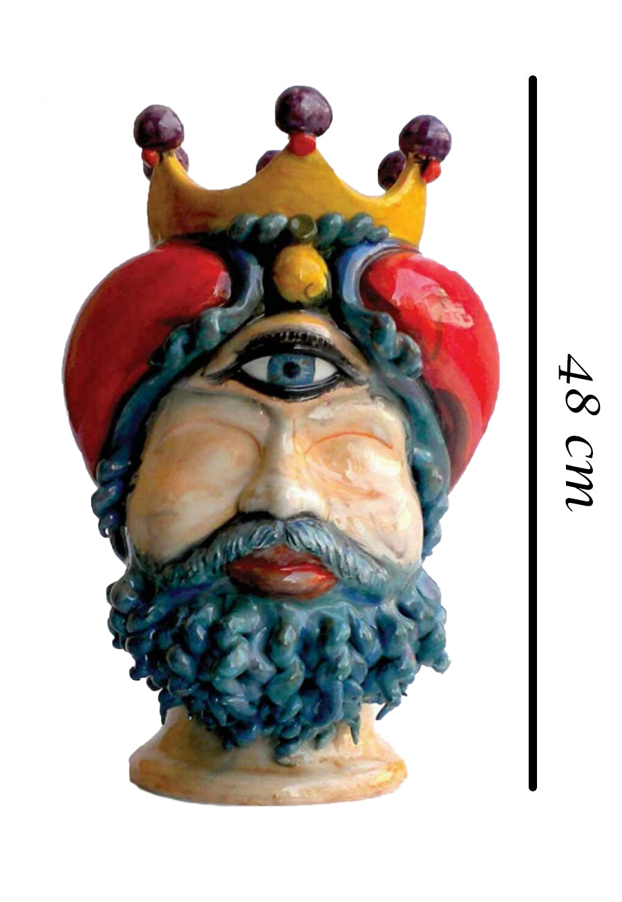 Kopf des Polyphem mit Krone und blauem Bart